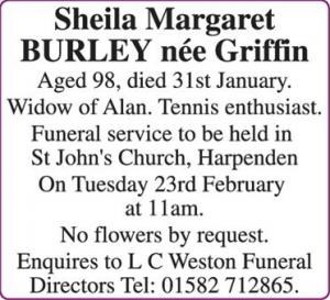 BURLEY Sheila Margaret nee Griffin