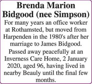 Brenda Marion Bidgood (nee Simpson)